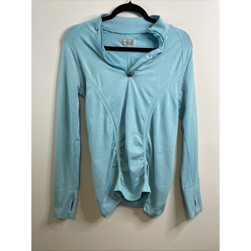 Athleta Medium Aqua Blue Quarter Zip Pullover Hoodie Ruched Side Athletic Top